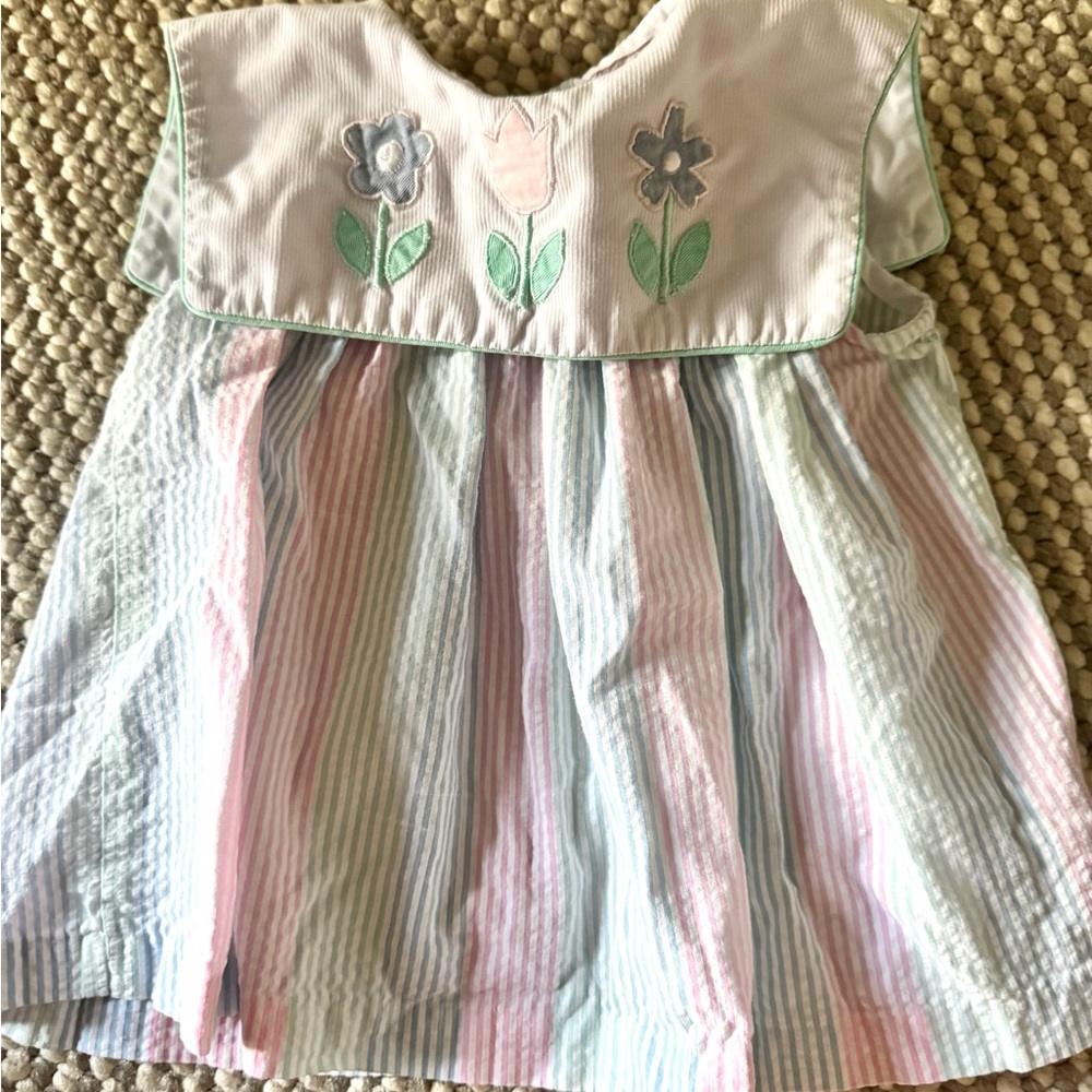 Sundance Pastel Striped Embroidered Yoke Dress - Pink, Blue, Green